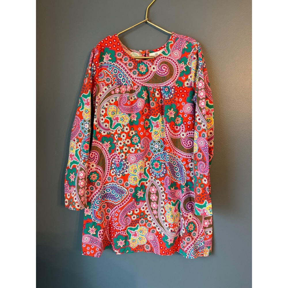 Hanna Andersson Dress Paisley Print Long‎ Sleeve Red Green Pink Girls